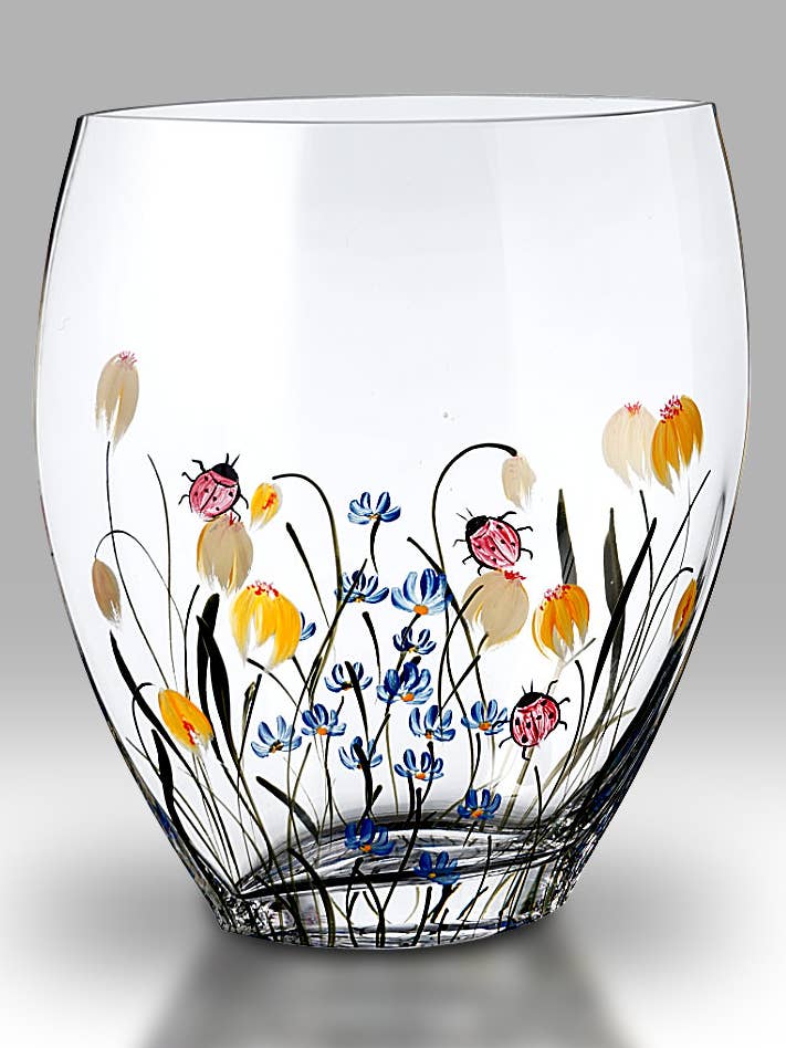 Vase incurvé de 21 cm - Jardin des coccinelles pour la vente par Nobile Glassware Ltd.