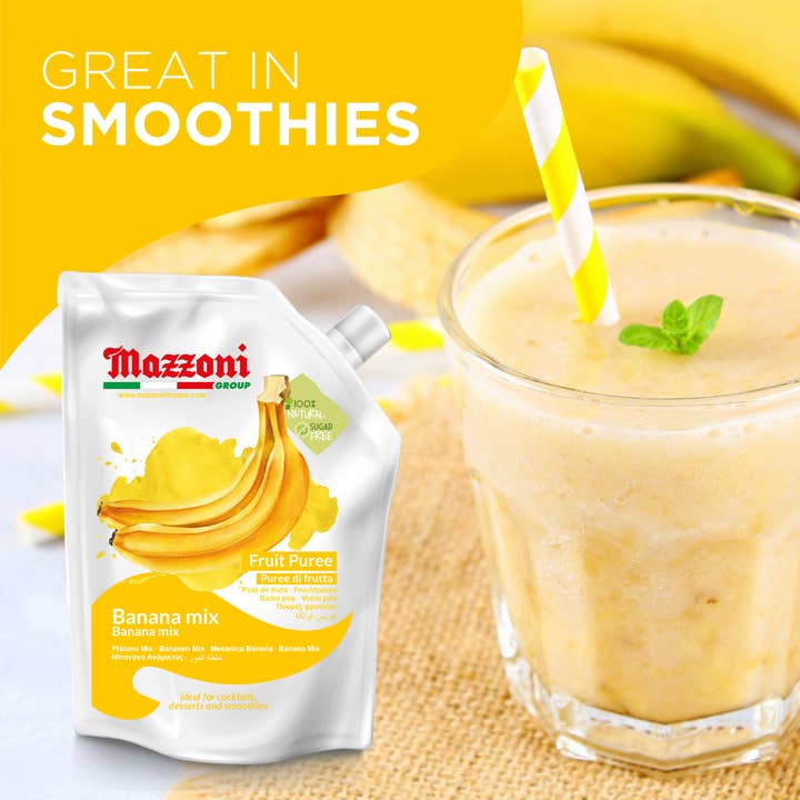 Wholesale Italian Food - Wholesale Fruit Juice - Mazzoni, Banana Mix Puree, 100% Pure Banana Mix, Just Fruit, No Sugar Added, 2.2 lb