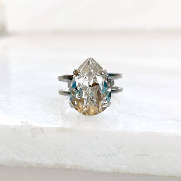Clear pear crystal ring for wholesale by Love Your Bling®