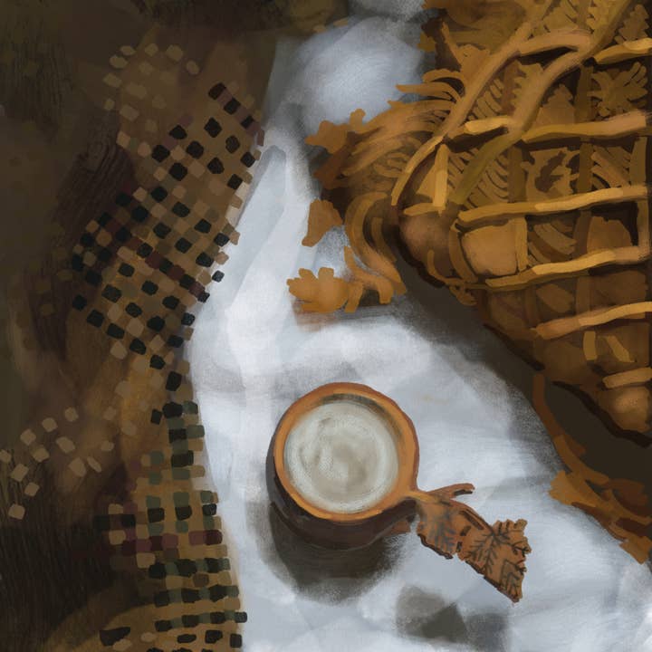 A Cozy Blanket and Coffee for wholesale by Sydney Brooke Art