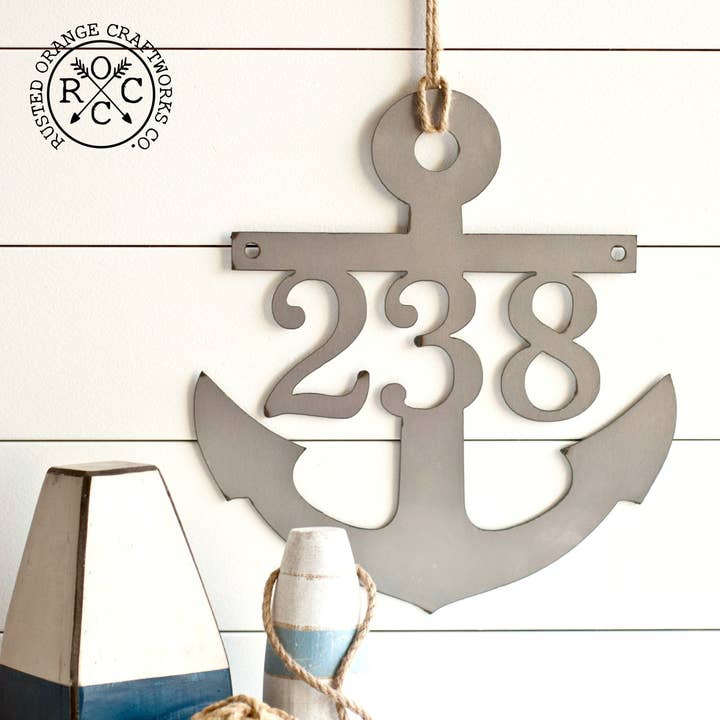Rusted Orange Craftworks Co. - Wholesale Sign - Anchor Address Plaque - Coastal House Numbers Plaque Beach Nautical Decor