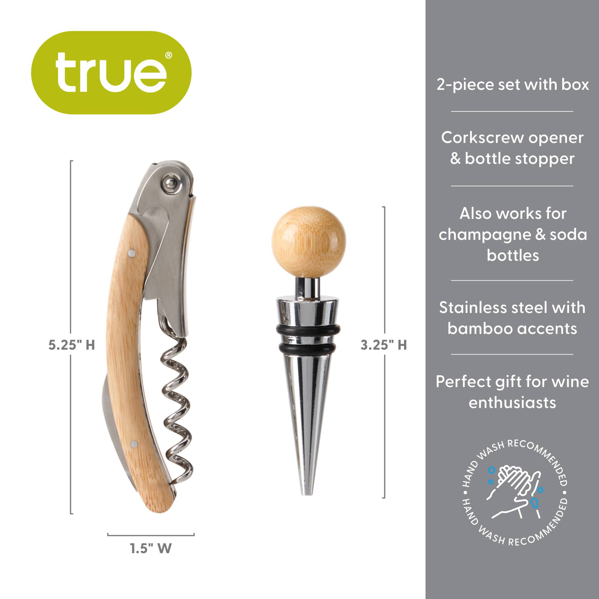 TRUE - Wholesale Wine Tool Set - Keepsake Bamboo Wine Accessory Set with Storage Box5
