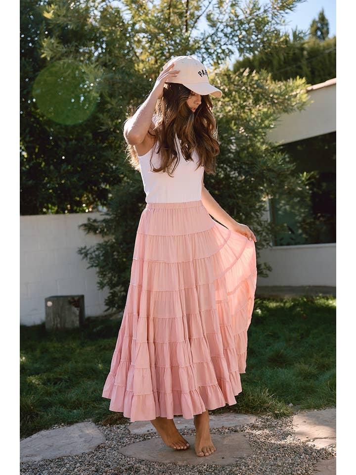 RAISONNEL - Wholesale Skirt - Women's - Elasticated Waist Tiered Maxi Skirt - RS10352