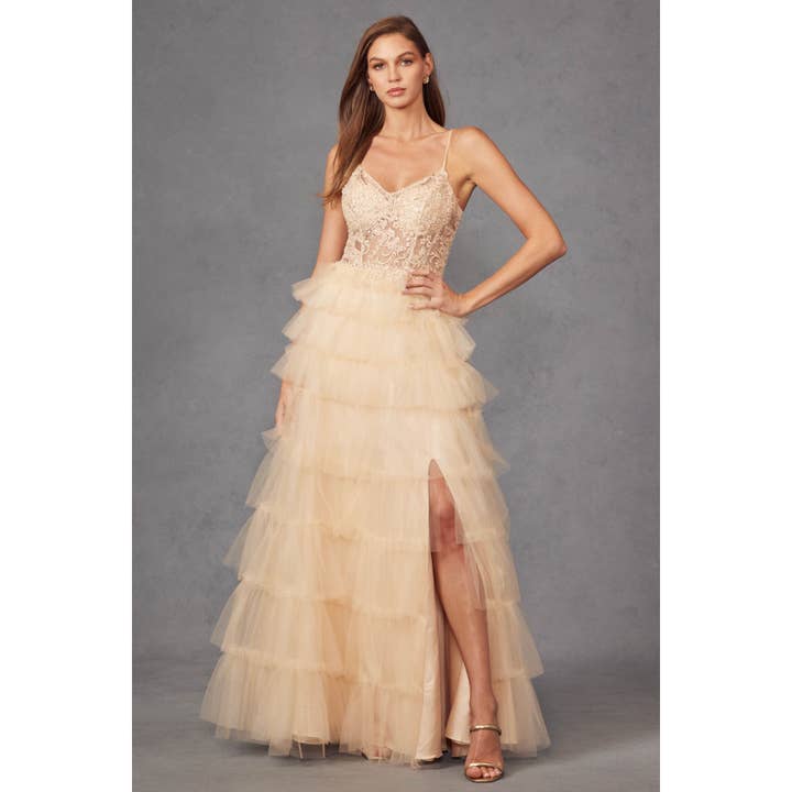 Juliet - Wholesale Dress - Women's - JT2451S RUFFLE TULLE WITH A LACE CORSET BODICE AND LACE UP B2