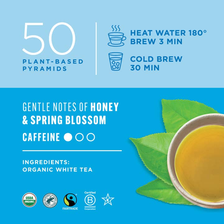 Teatulia Organic Teas - Wholesale Tea Bags - White Tea 50ct Bulk Organic Pyramid Tea Bags