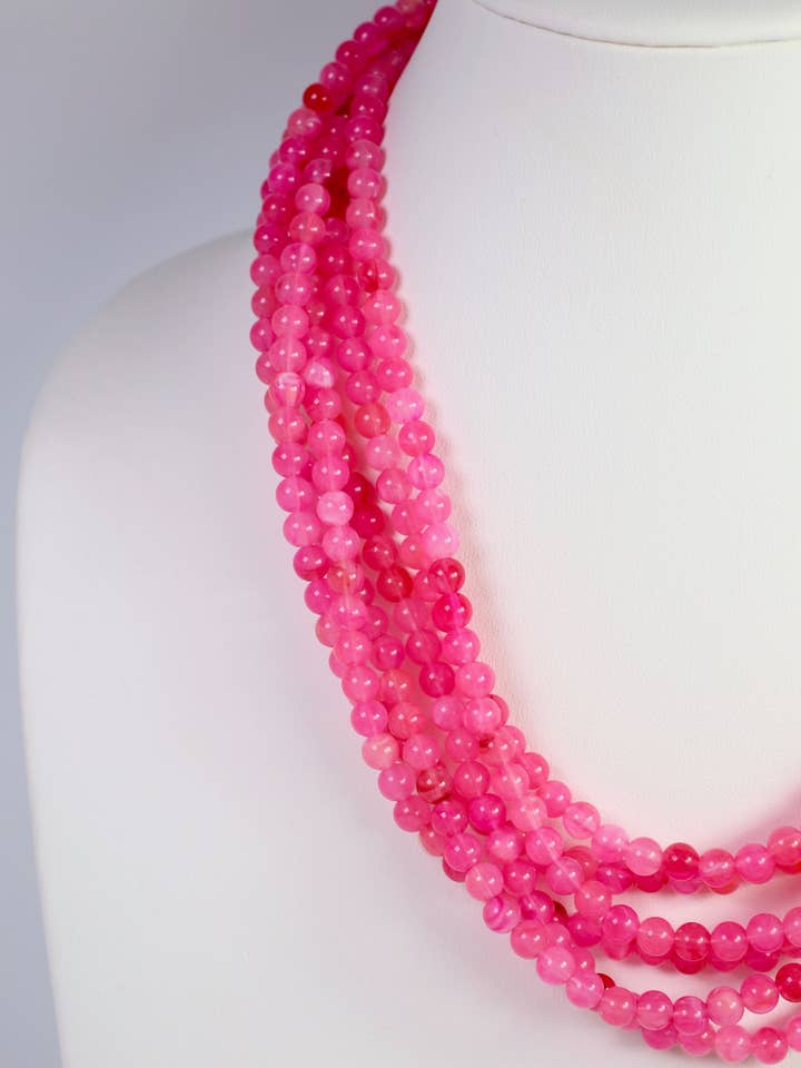 Brookline Layered Beaded Necklace Fuchsia for wholesale by Caroline Hill