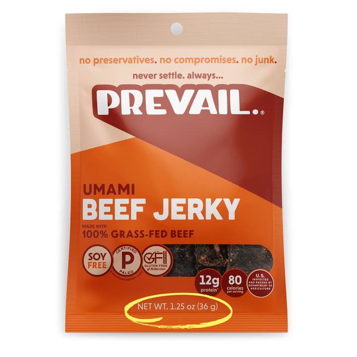 Single Serve Umami Beef Jerky 1.25 oz for wholesale by PREVAIL Jerky