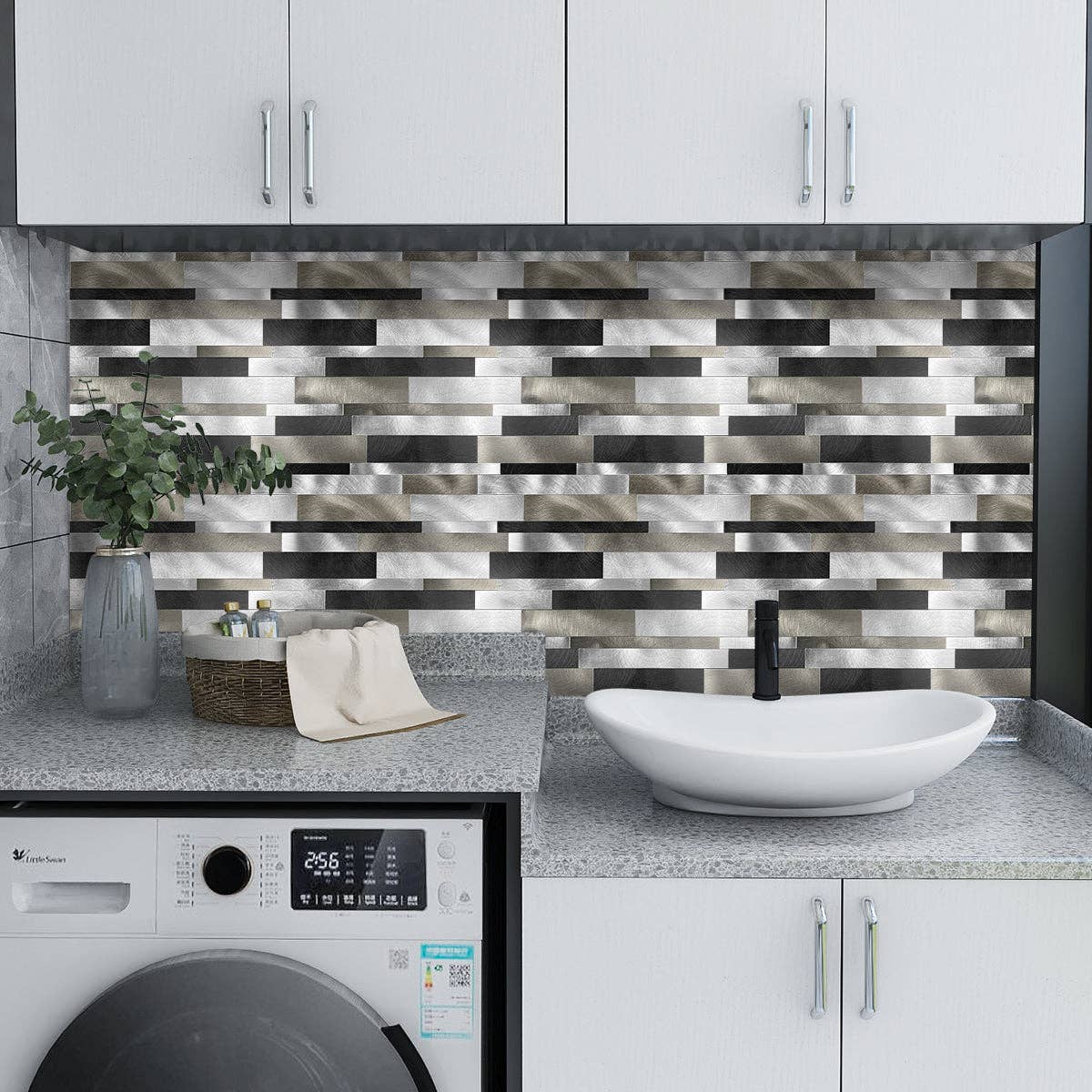 ENER-J – wholesale Wall tile – Sleek Metallic Peel & Stick Aluminum Tile Pack of 44