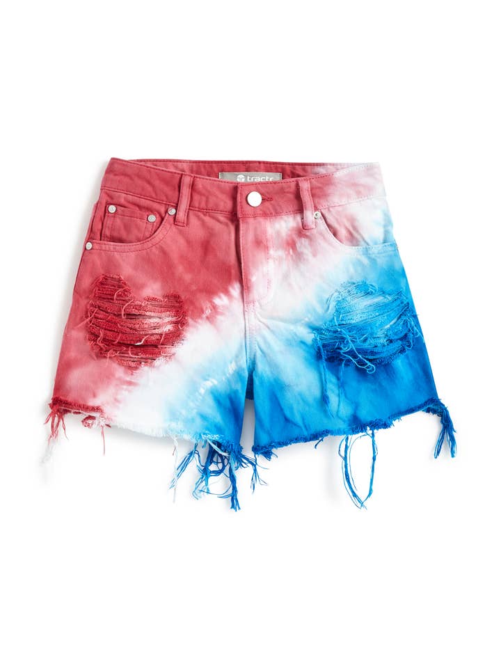 AMERICANA TIE DYE KORTE BROEK MET HOGE TAILLE VOOR MEISJES/22195-1-KBH7 voor wholesale door Tractr Jeans