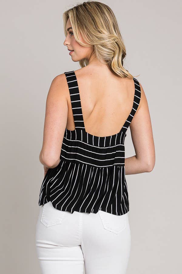 Cerule - Wholesale Tank Top - Women's - Striped Sleeveless Open Back Baby Doll Knit Tank Top7