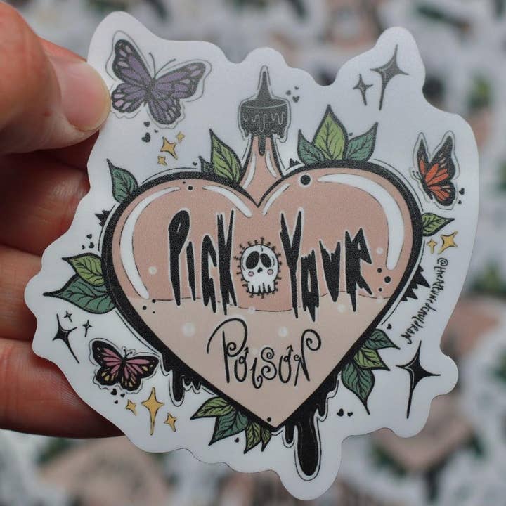 ‘Pick Your Poison’ Vinyl Sticker for wholesale by The Attuned Cauldron LLC