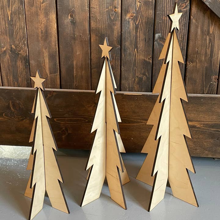 Trío Standing Trees, madera sin acabado para venta al por mayor de Paisley Grace Makery