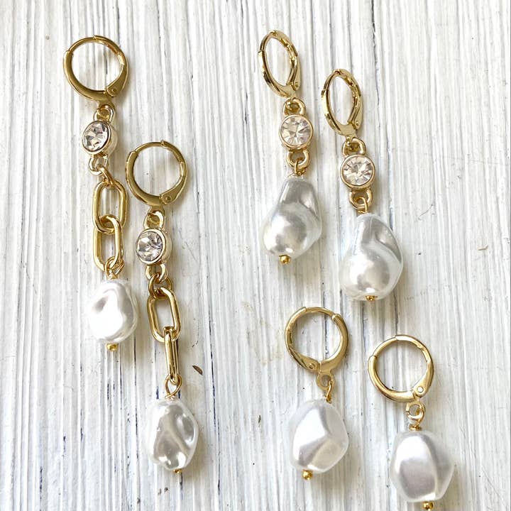 VB&CO Designs Handmade Jewelry - Wholesale Dangle Earrings - Baroque porcelain pearl earrings 7