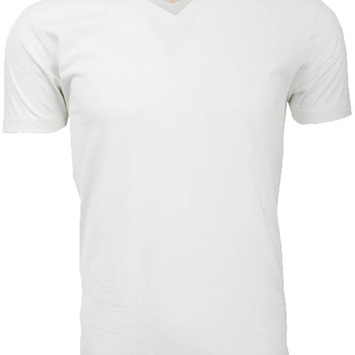 T-shirt blanc à col en V en coton biologique ORG 150W pour la vente par Ethan Williams