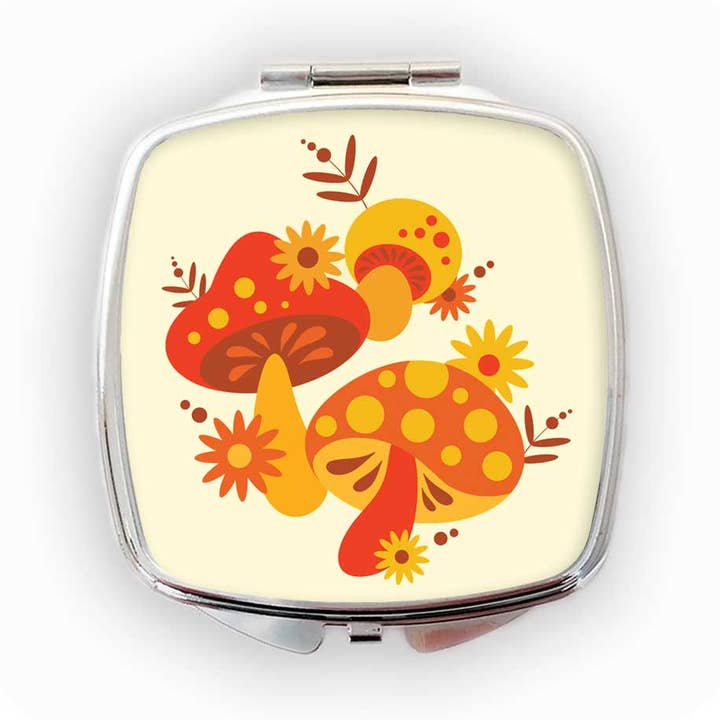 Cute Retro Mushrooms Compact Mirror for wholesale by InkaBilly