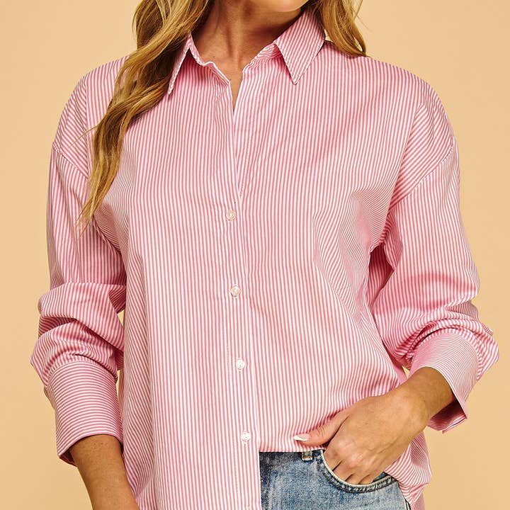 khaki PRINTED STRIPE POPLIN BUTTON DOWN SHIRT-F75687-1 for wholesale on Faire7