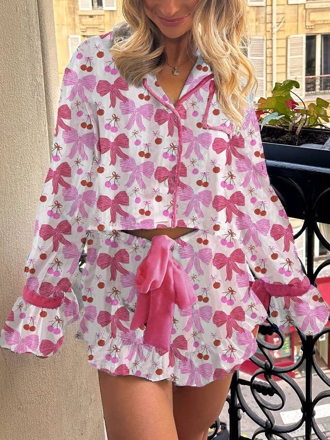 Rosa Clothing - Wholesale Lounge Set - Women's - Prism Pink Valentine's Day red Heart rose bow Pajamas set7