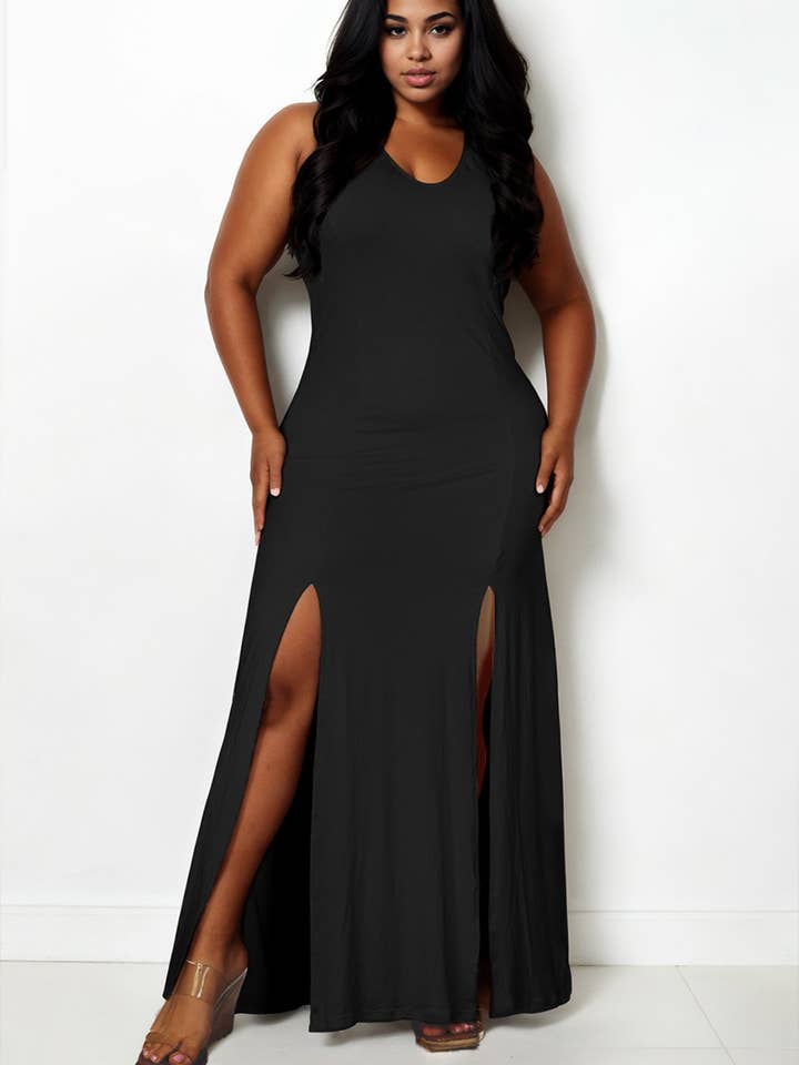 CAPELLA APPAREL - Vente Robe – femme - Robe maxi à encolure plongeante et fente sur les cuisses de grande taille0
