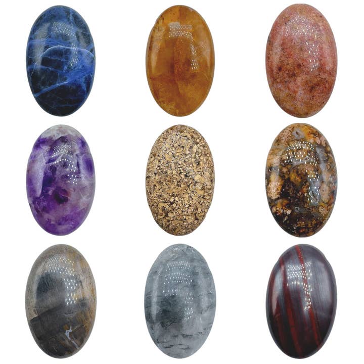 Oval-shaped pendant pierced on the side (9 different stones) for wholesale by Foliesbijoux