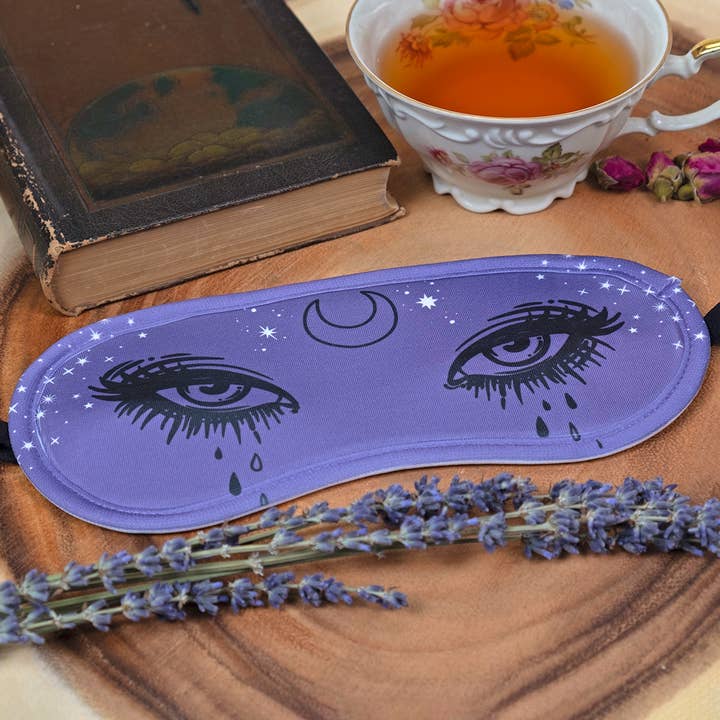 Phoenix Revolution Press – wholesale Sovmask – Ögon, måne och stjärnor sömnmask med örtpåse ficka
