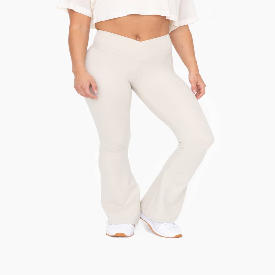 High Waisted Crossover Flare Leggings With Split Hem – Shop with