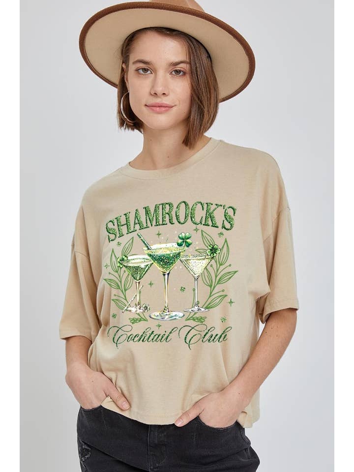 COLORBEAR - Wholesale T-Shirt (Graphic) - Unisex - Shamrock's Cocktail Club Graphic Relaxed Crop Top
