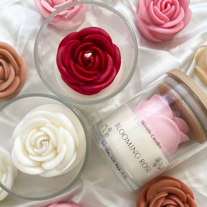 Akivodu Candles – wholesale Novelty candle – Blooming Rose Candle 8 oz - Multi-color, floral scent0