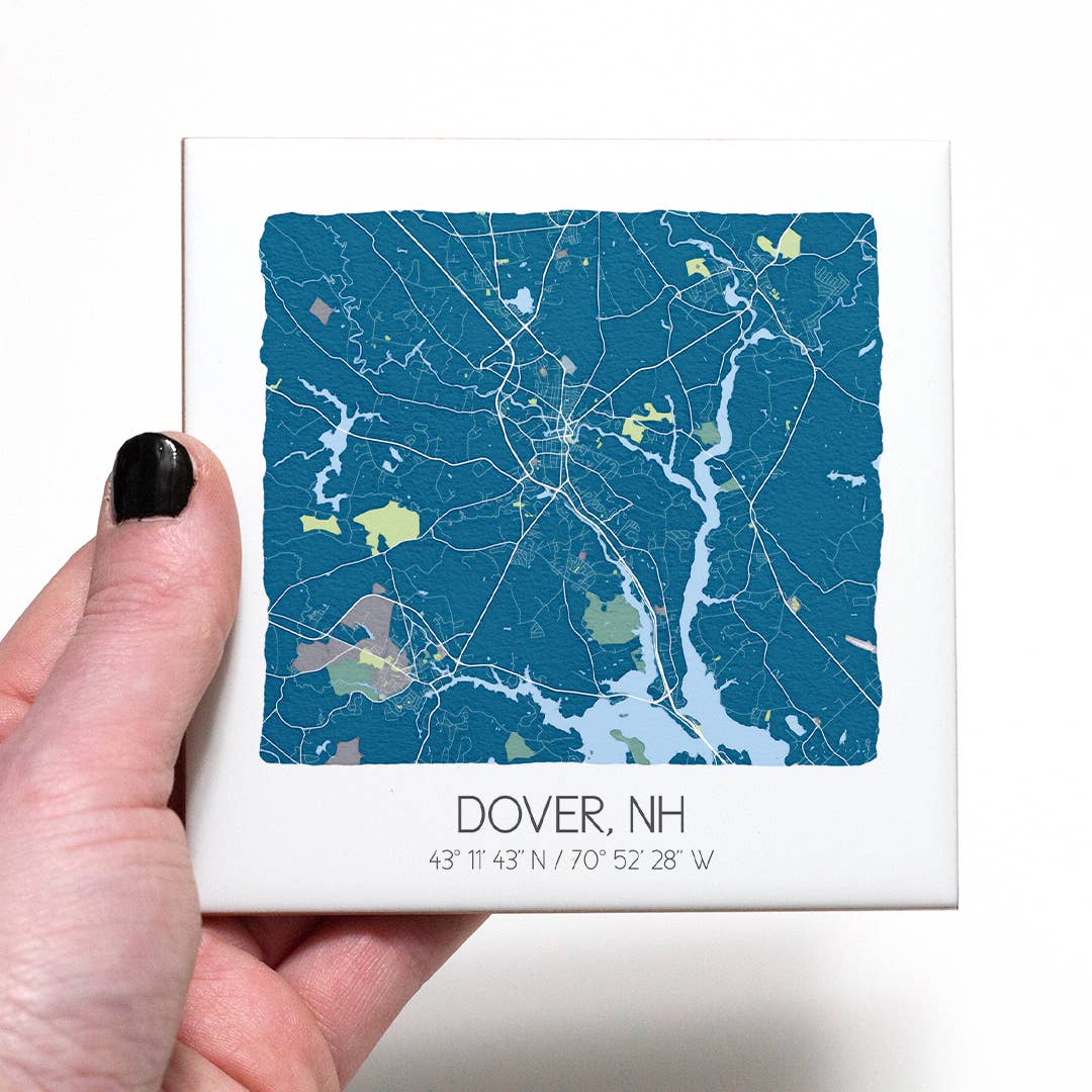 Sparks House Co. - Wholesale Coasters - Dover New Hampshire Map Tile Coasters (Set of 4) - 4 colors3