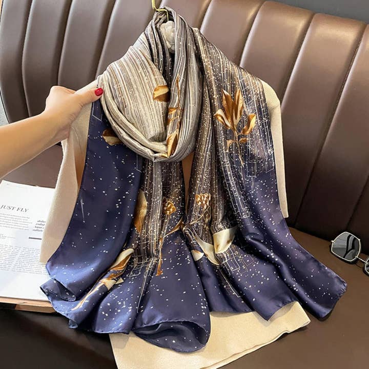 Purple Dazzling Flower Pattern Long Scarf/180cm*90cm/Satin Long Scarf/Boho shawl/Satin shawl/Head scarf/Gift for mom for wholesale by SueSilkHK