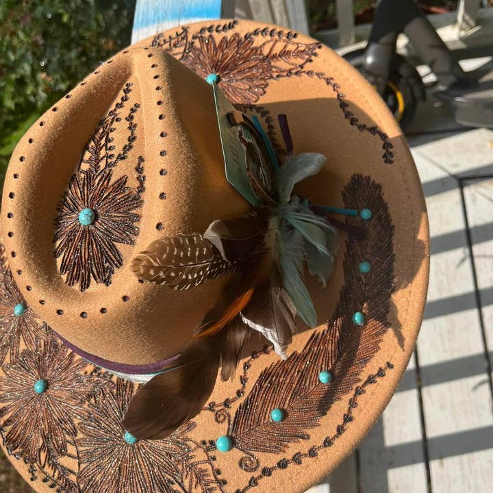 Feathered Gypsy Custom Hats and Boutique - Wholesale Cowboy Hat - Women's - Cowgirl Glitter Burnt Rancher Hat