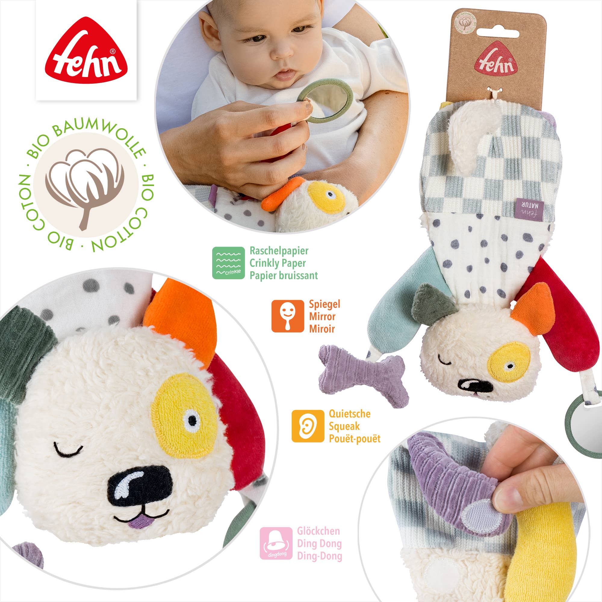 Fehn - Wholesale Stuffed/Plush Toy - Kids & Baby - Activity Dog NATURE - Motor Skills Toy with Organic Cotton2