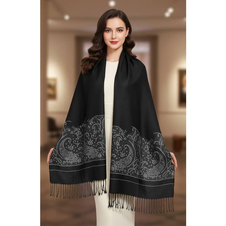 SERENITA - Wholesale Scarf - Women's - Lurex Section Metallic Paisley Pashmina Shawl Wrap Scarf11