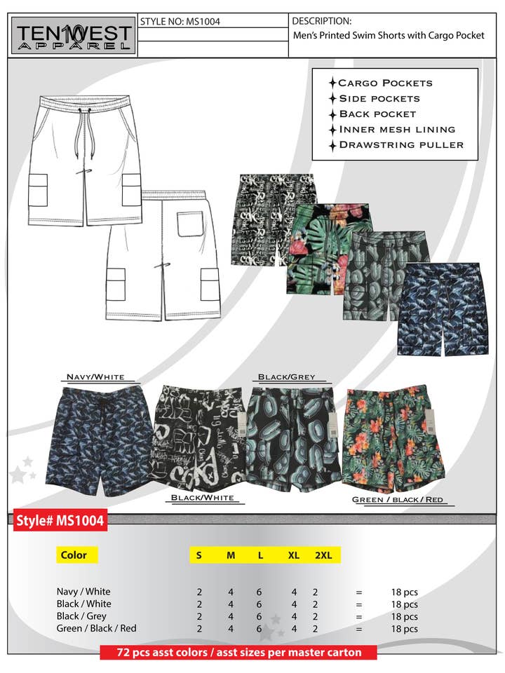 Herren-Badeshorts MS1004 für den Großhandel von Ten West Apparel