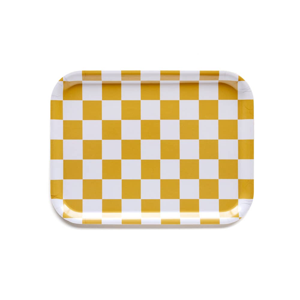 BLU KAT - Wholesale Serving Tray - Mustard CHECKER Rectangular Serving Tray - 27x20 cm