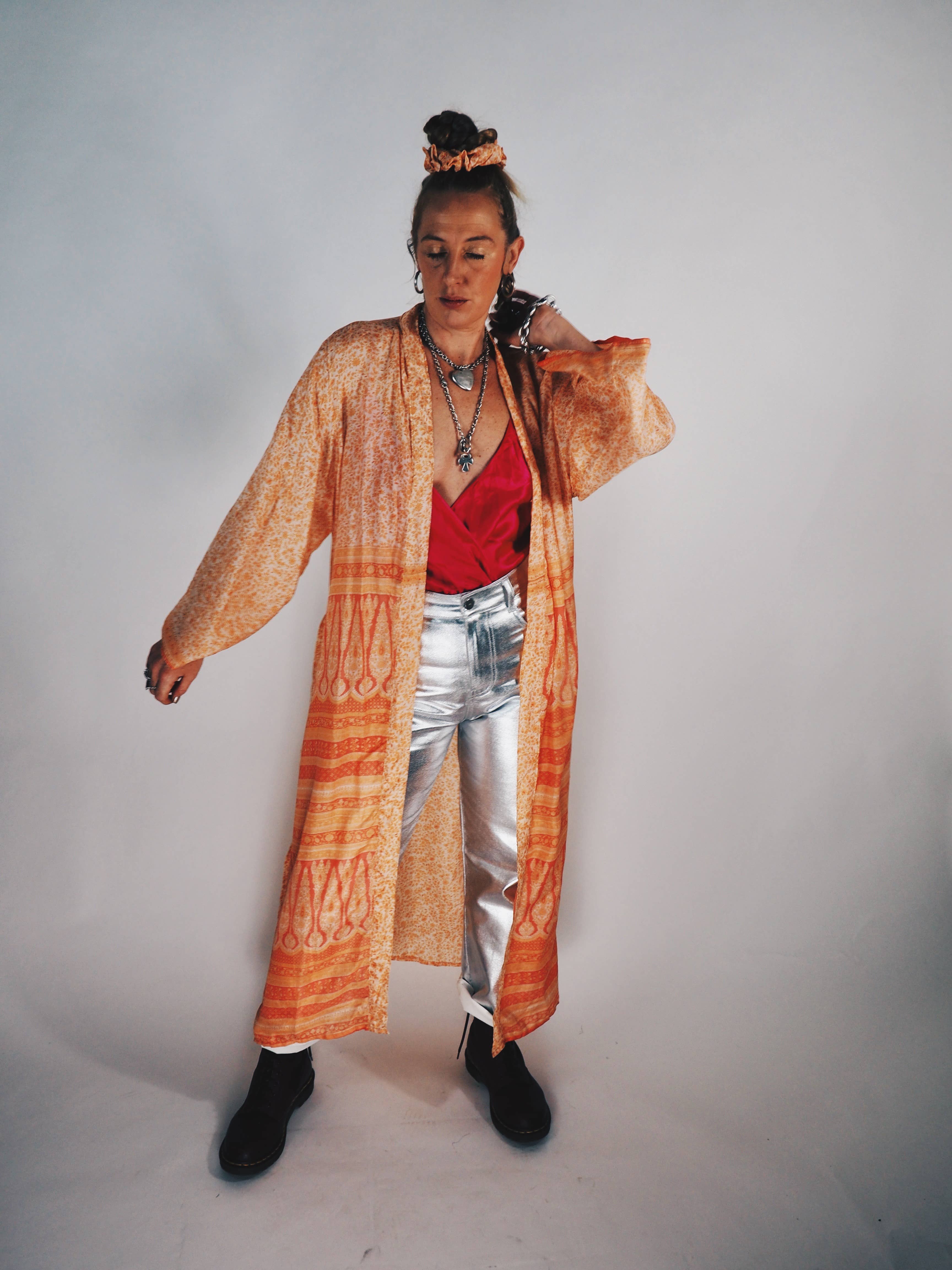 Vagabond Ibiza - Wholesale Kimono - Women's - The Kardash Kimono Long – Up-cycled Vintage Sari Kimono 4