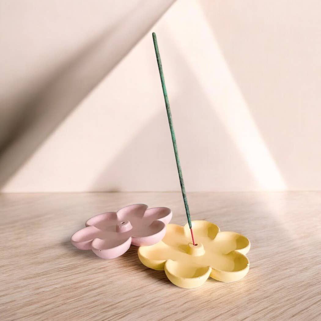 Fire and Moth Co – Engroshandel Røgelsesholder – Farverig beton blomst røgelsesholder med bakke til hjemmet1