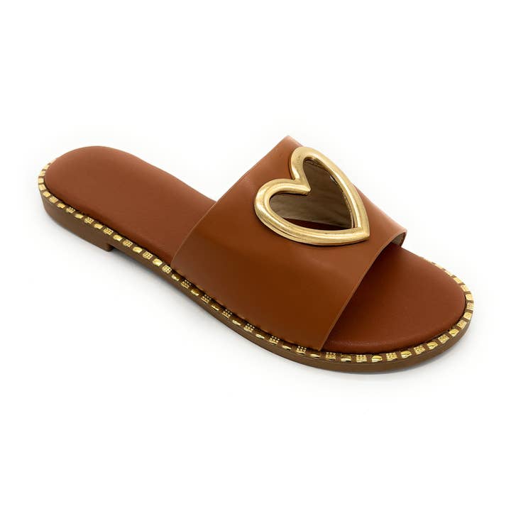Stella Shoes - Wholesale Slippers - Women's - Sofia 18 Flat Slipper Solid Top Studs around sole edge heart