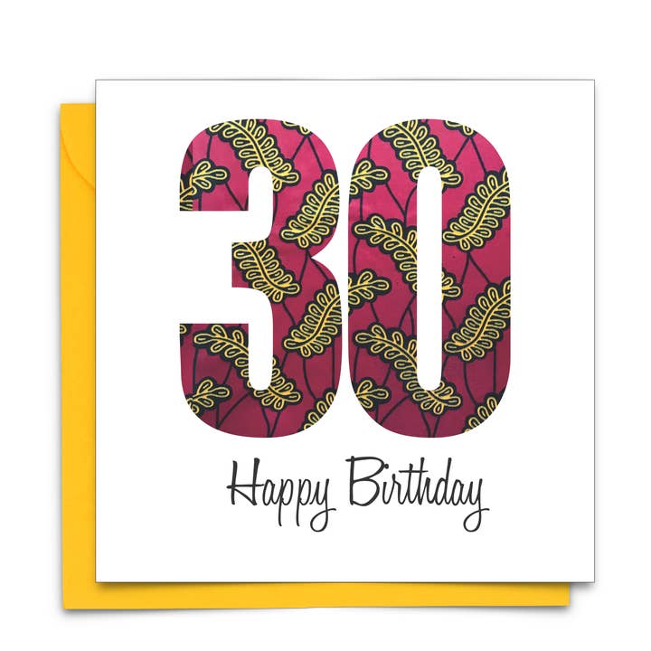 Treinta - Tarjeta de Cumpleaños Específica por Edad con Tela Africana Acabada para venta al por mayor de AfroTouch Design