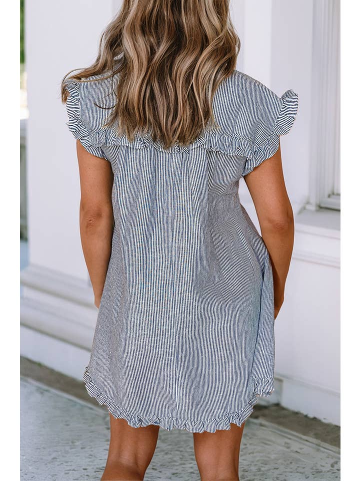 Little Daisy Closet - Wholesale Dress - Women's - LDC Stripe Frilled Short Sleeve Collar Mini Dress