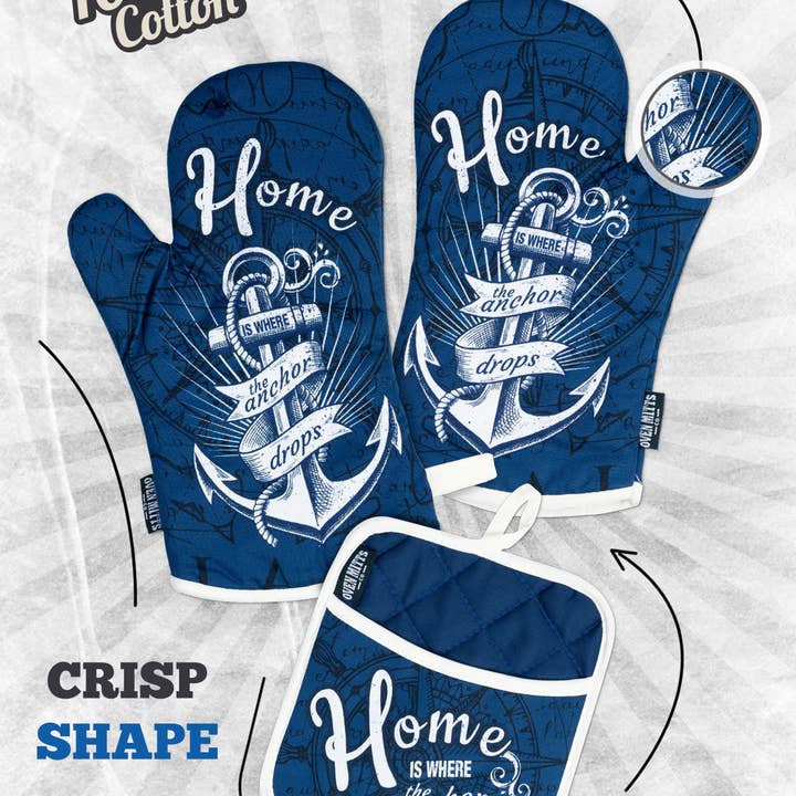 Zapps Clothing - Wholesale Oven Mitt/Pot Holder - Nautic Home Navy Oven Mitts And Potholder Set