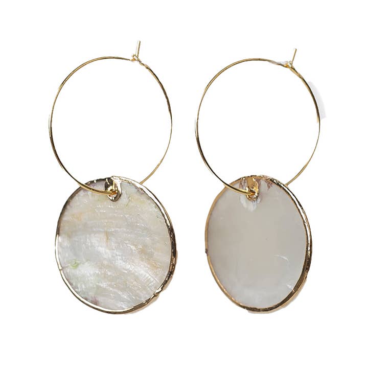 Lenny & Eva - Wholesale Dangle Earrings - Earrings, Capiz Shell-Circle, Beach Jewelry