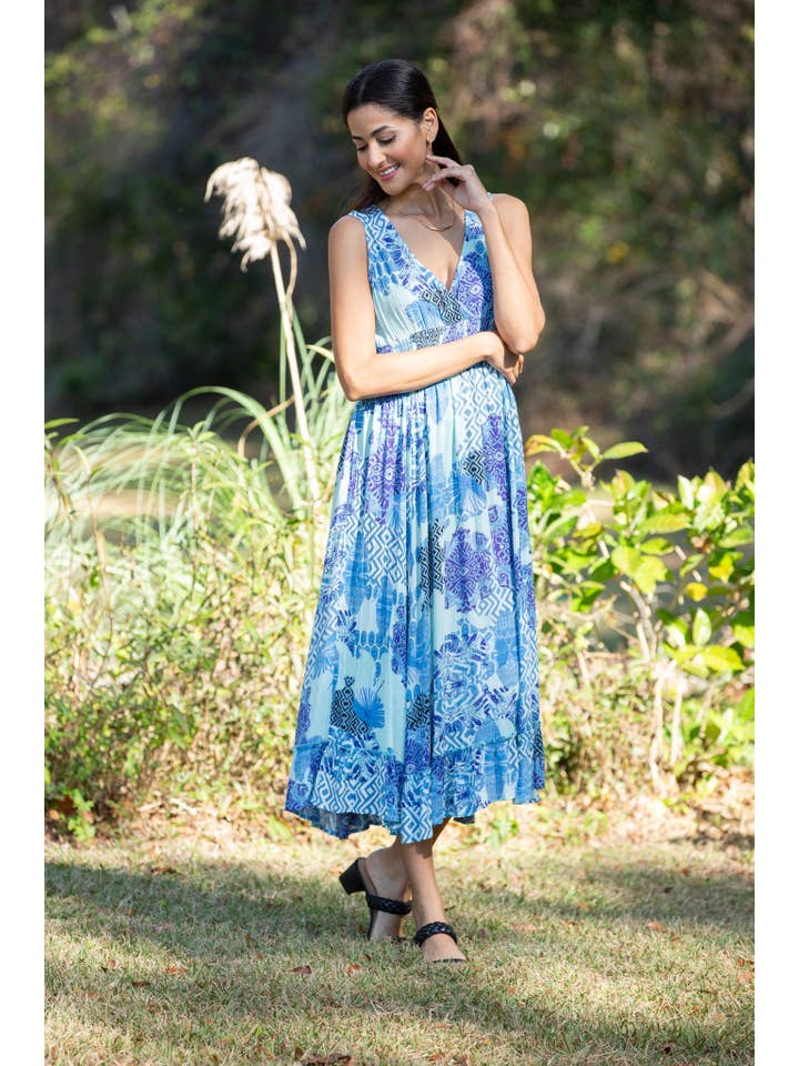 Sacred Threads - Wholesale Dress - Women's - Enchanting Blue Meadow Summer Maxi Dress0
