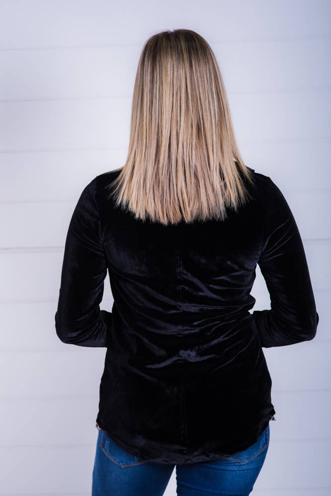 Vivette Apparel - Wholesale Blazer - Women's - Black Stretch Velvet Blazer2