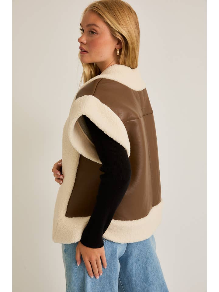 BROWN CREAM OVERSIZE BONDING VEST for wholesale on Faire