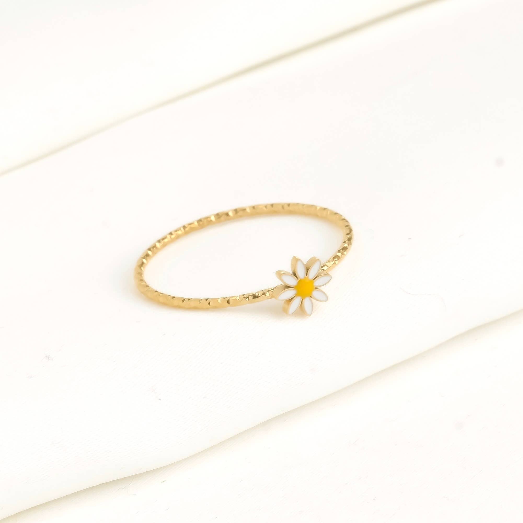 Blueyejewelry - Wholesale Band/Stacked Ring - Minimalist Daisy Ring - Tiny White Flower Ring - Floral Ring3