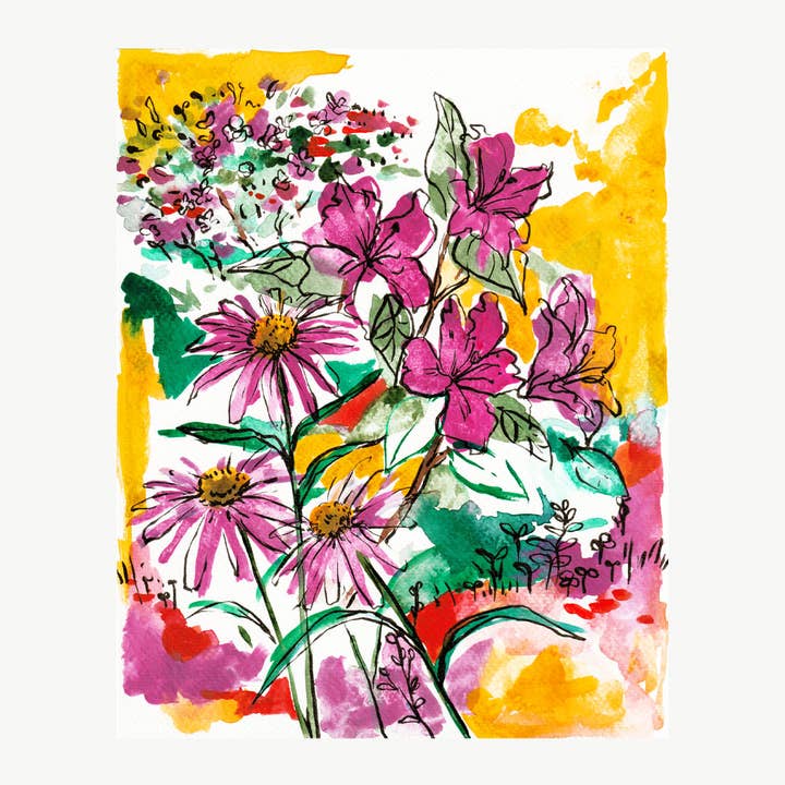 Print - "Azaleas & Coneflowers" for wholesale by Rebekah Evans Art