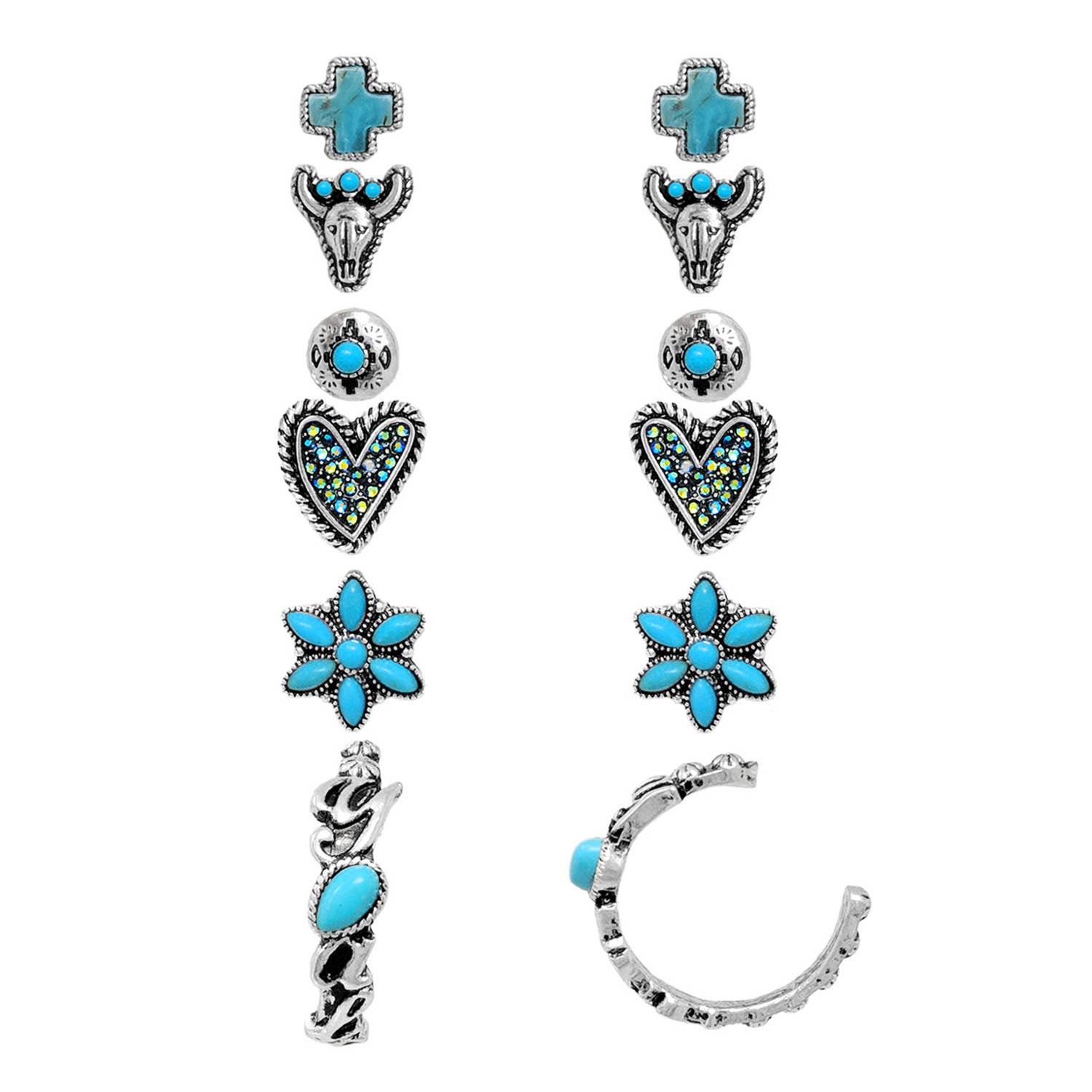 SP Sophia Collection - Wholesale Stud/Post Earrings - 6-Pair Western Theme Assorted Earring Set 0