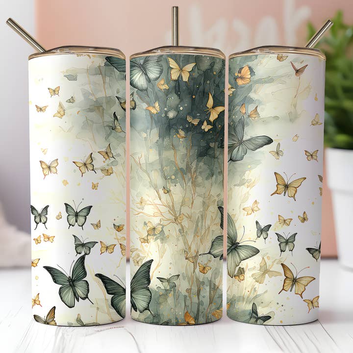 Hunter Green Butterflies Tumbler voor wholesale door Wicked Flower Creations