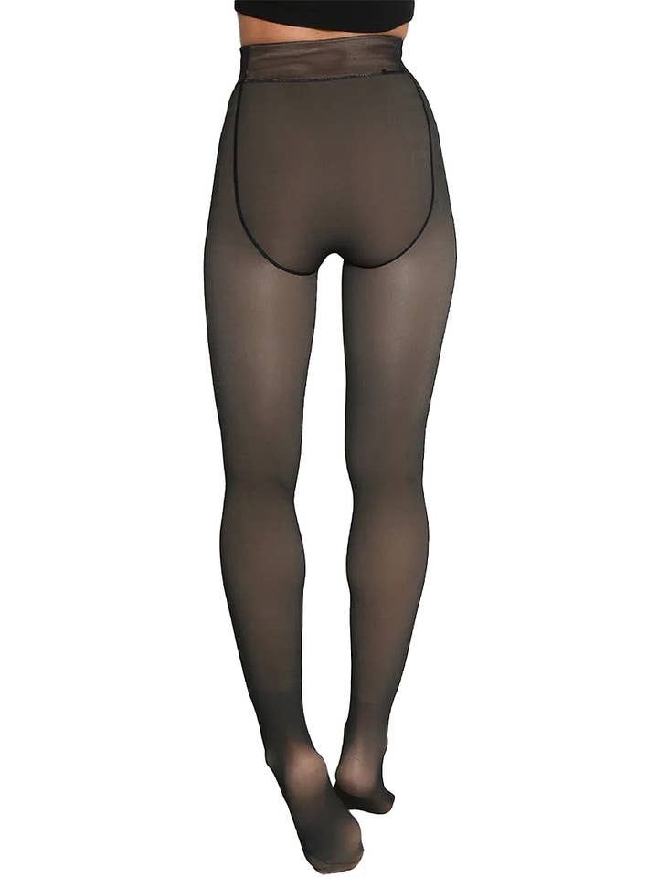 Cap Zone - Wholesale Tights - Women's - Women's Fake Sheer Fleece Lined Pantyhose Tights