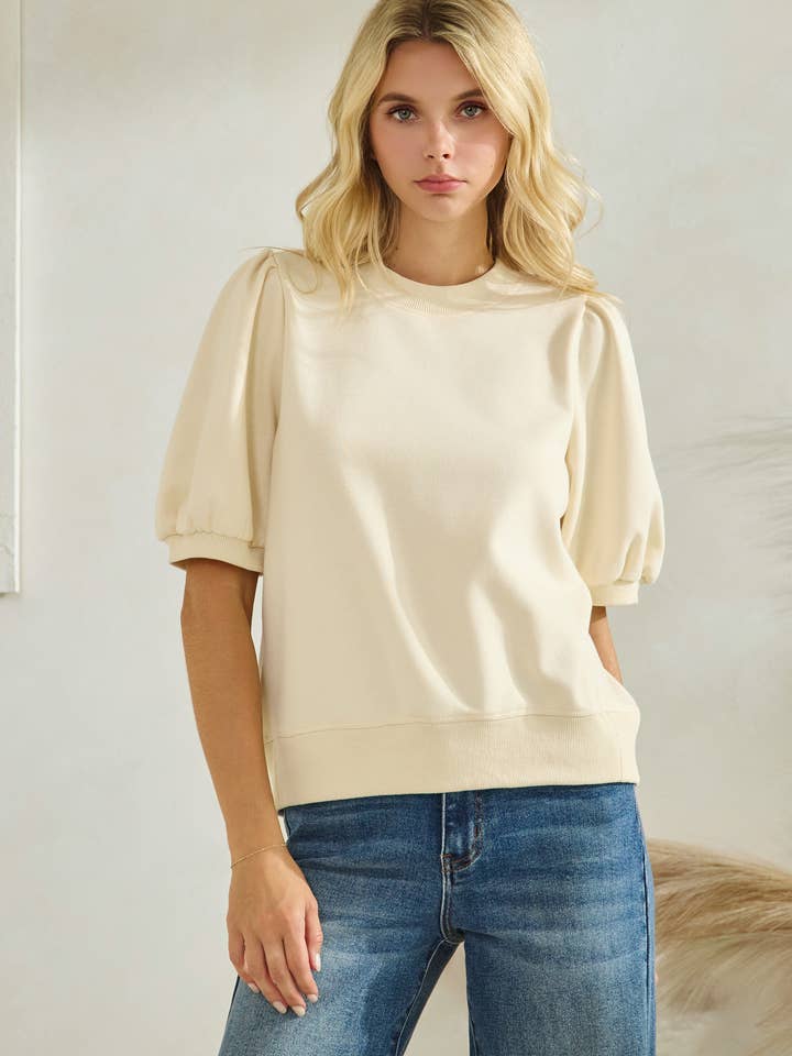 PUFF-SLEEVE TERRY FABRICATION SWEATSHIRT TOP for wholesale by Star Drop